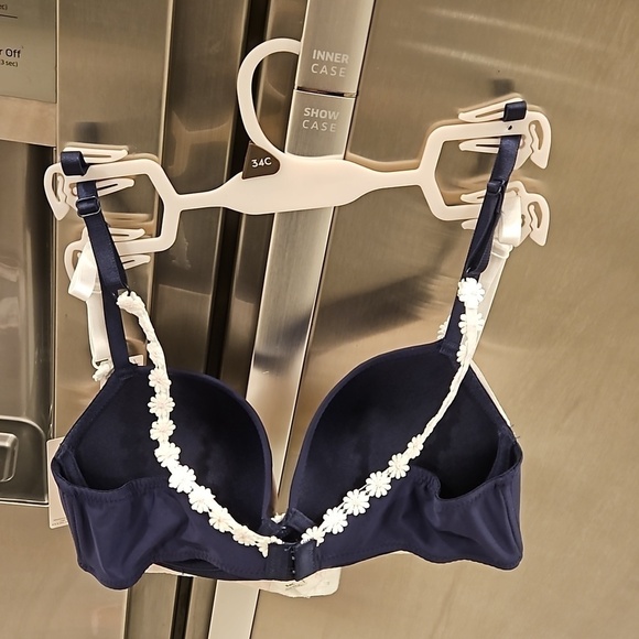 💕LAURA ASHLEY💕 Comfort Push Up Bras (2 Pack) Pink Checkers & Navy Blue 34C NWT - Picture 2 of 16